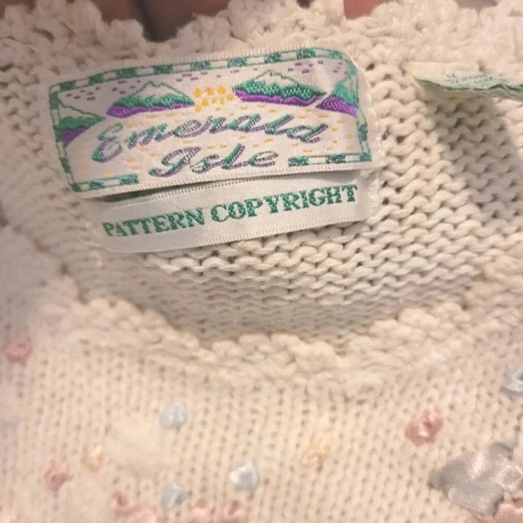 Vintage cream crochet lace pearls floral whimsy coquette cottagecore sweater M - Picture 5 of 14